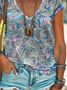 Women Paisley Short Sleeve Tee T-shirt V Neck Printing Casual Summer Graphic Tee Top