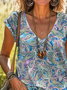 Women Paisley Short Sleeve Tee T-shirt V Neck Printing Casual Summer Graphic Tee Top