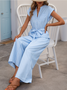 Women Striped V Neck Sleeveless Casual Summer Cotton Jumpsuit