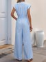 Women Striped V Neck Sleeveless Casual Summer Cotton Jumpsuit