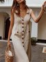 Women Plain Sleeveless Summer Split Joint Dress Stand Collar Daily Vintage Maxi Tank A-Line Dress