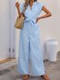 Women Striped V Neck Sleeveless Casual Summer Cotton Jumpsuit