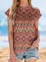 Women Striped Short Sleeve Tee T-shirt Crew Neck Printing Casual Summer Top