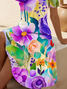 Women Floral Short Sleeve Summer Printing Dress V Neck Daily Casual Midi Fit & Flare Dress A-Line Dress