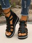 New Summer Sandals For Women Soft Leather Wedge Heel Rhinestone Thick-soled Roman Sandals Elegant Hollow Sandals