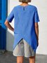 Women Plain Short Sleeve Shirt Summer Split Joint Crew Neck Daily Casual Top