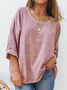 Women Plain Three Quarter Sleeve Tee T-shirt Crew Neck Casual Spring/Fall Top