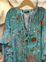 Women Floral Half Sleeve Shirt Summer Printing V Neck Daily Casual Top