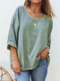 Women Plain Three Quarter Sleeve Tee T-shirt Crew Neck Casual Spring/Fall Top