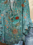 Women Floral Half Sleeve Shirt Summer Printing V Neck Daily Casual Top