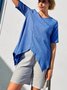 Women Plain Short Sleeve Shirt Summer Split Joint Crew Neck Daily Casual Top