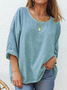 Women Plain Three Quarter Sleeve Tee T-shirt Crew Neck Casual Spring/Fall Top