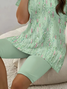 Women Abstract Printing Two-Piece Set Daily Short Sleeve Casual Summer Top With Pants Matching Set