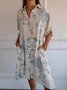 Women Floral Half Sleeve Summer Printing Dress Stand Collar Daily Vintage Midi Tank A-Line Dress