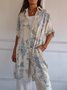 Women Floral Half Sleeve Summer Printing Dress Stand Collar Daily Vintage Midi Tank A-Line Dress