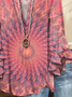 Women Tie-Dye Pattern Half Sleeve Shirt Summer Printing V Neck Daily Casual Top