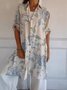 Women Floral Half Sleeve Summer Printing Dress Stand Collar Daily Vintage Midi Tank A-Line Dress