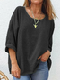 Women Plain Three Quarter Sleeve Tee T-shirt Crew Neck Casual Spring/Fall Top
