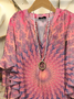 Women Tie-Dye Pattern Half Sleeve Shirt Summer Printing V Neck Daily Casual Top
