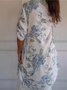 Women Floral Half Sleeve Summer Printing Dress Stand Collar Daily Vintage Midi Tank A-Line Dress