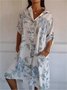Women Floral Half Sleeve Summer Printing Dress Stand Collar Daily Vintage Midi Tank A-Line Dress