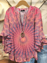 Women Tie-Dye Pattern Half Sleeve Shirt Summer Printing V Neck Daily Casual Top