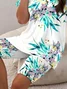 Women Floral Printing Two-Piece Set Daily Short Sleeve Casual Summer Top With Pants Matching Set