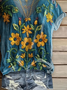Women Floral Short Sleeve Tee T-shirt V Neck Printing Casual Summer Graphic Tee Top