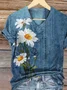 Women Floral Short Sleeve Tee T-shirt V Neck Printing Casual Summer Graphic Tee Top