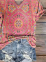 Women Floral Short Sleeve Tee T-shirt V Neck Printing Casual Summer Graphic Tee Top