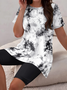Women Abstract Printing Two-Piece Set Daily Short Sleeve Casual Summer Top With Pants Matching Set