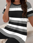 Women Striped Printing Two-Piece Set Daily Short Sleeve Casual Summer Top With Pants Matching Set