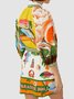 Women Tropical Short Sleeve Summer Printing Dress Stand Collar Daily Vintage Mini Tank A-Line Dress