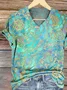 Women Floral Short Sleeve Tee T-shirt V Neck Printing Casual Summer Graphic Tee Top