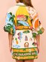 Women Tropical Short Sleeve Summer Printing Dress Stand Collar Daily Vintage Mini Tank A-Line Dress