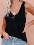 Women Sleeveless Tank Top Camisole Summer Plain Split Joint V Neck Daily Simple Top