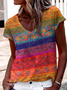 Women Floral Short Sleeve Tee T-shirt V Neck Printing Casual Summer Graphic Tee Top