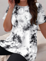 Women Abstract Printing Two-Piece Set Daily Short Sleeve Casual Summer Top With Pants Matching Set