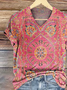 Women Floral Short Sleeve Tee T-shirt V Neck Printing Casual Summer Graphic Tee Top