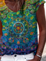 Women Floral Short Sleeve Tee T-shirt V Neck Printing Casual Summer Graphic Tee Top