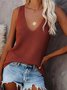 Women Sleeveless Tank Top Camisole Summer Plain Split Joint V Neck Daily Simple Top