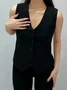 Women Sleeveless Tank Top Camisole Summer Plain Buckle V Neck Daily Simple Top