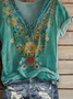Women Floral Short Sleeve Tee T-shirt V Neck Printing Casual Summer Graphic Tee Top