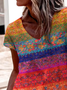Women Floral Short Sleeve Tee T-shirt V Neck Printing Casual Summer Graphic Tee Top