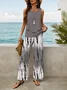 Women Striped Printing Two-Piece Set Daily Sleeveless Casual Summer Top With Pants Matching Set