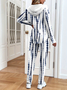 Women Abstract Stripes Printing Two-Piece Set Daily Long Sleeve Casual Spring/Fall Coat With Pants Matching Set