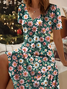 Women Floral Short Sleeve Summer Printing Dress V Neck Daily Casual Midi Fit & Flare Dress A-Line Dress