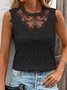Women Sleeveless Tank Top Camisole Summer Floral Embroidery Crew Neck Daily Simple Top