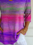 Women Abstract Stripes Three Quarter Sleeve Tee T-shirt V Neck Printing Casual Spring/Fall Graphic Tee Top