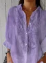 Women Floral Three Quarter Sleeve Shirt Spring/Fall Printing Shirt Collar Daily Casual Top